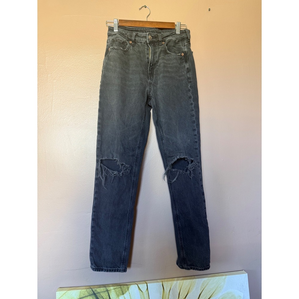 American Eagle Size 4 Black Mom Jeans Distressed Ripped High Rise Cotton Denim